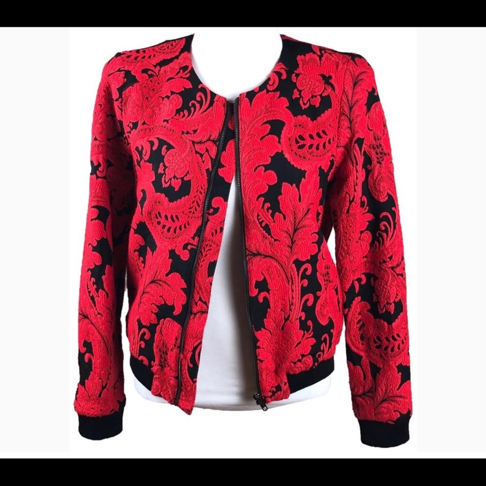 Parker Red Floral Embroidered Bomber Jacket S